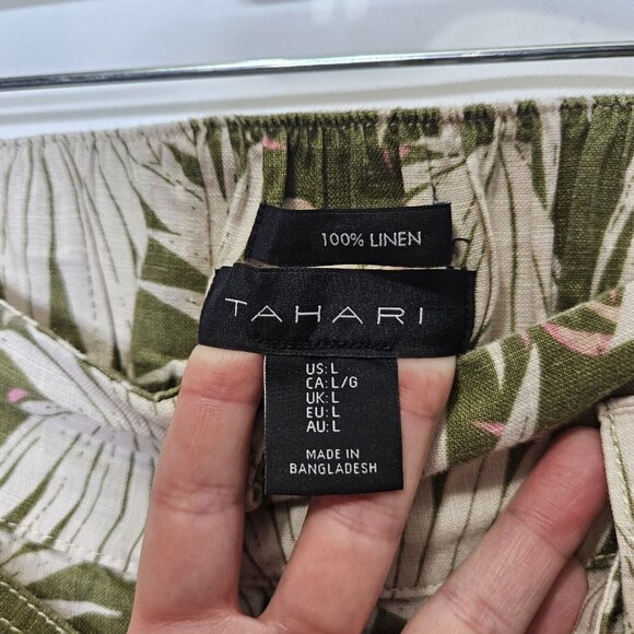 Tahari Womens Green & White Tropical Leaf Print Linen Shorts Belt Pockets L‎ - Picture 5 of 13